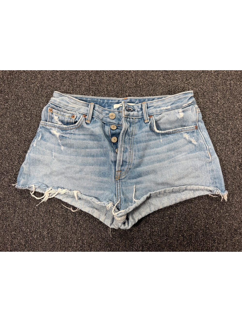 GRLFRND High-Rise Distressed Denim Shorts Light Blue Size 27